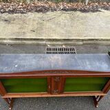 Art Deco sideboard in solid oak and frosted green glass, 1940.