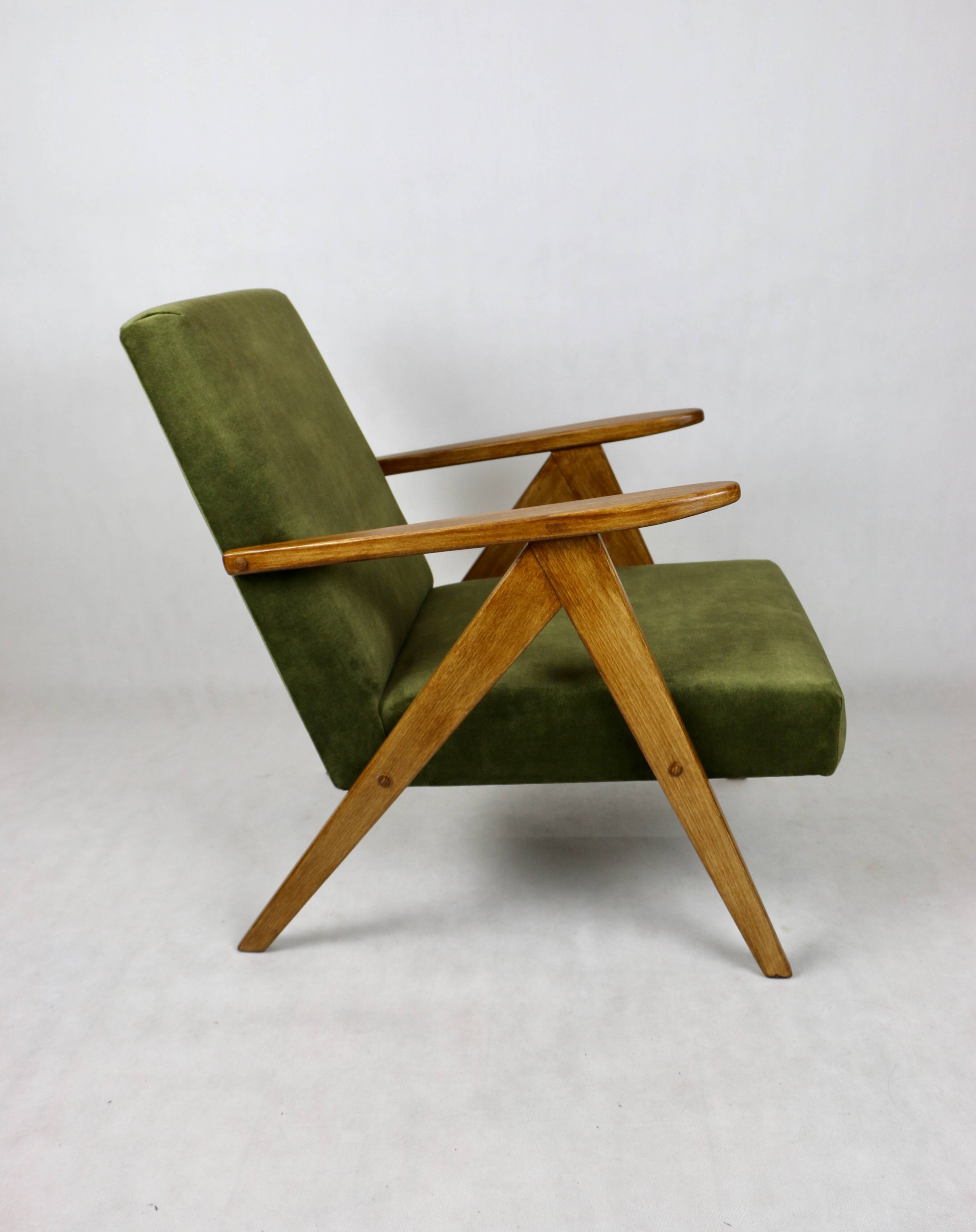 Fauteuil vintage vert olive modèle B-310, années 1970