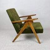 Fauteuil vintage vert olive modèle B-310, années 1970