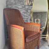 Fauteuil en rotin et osier vintage