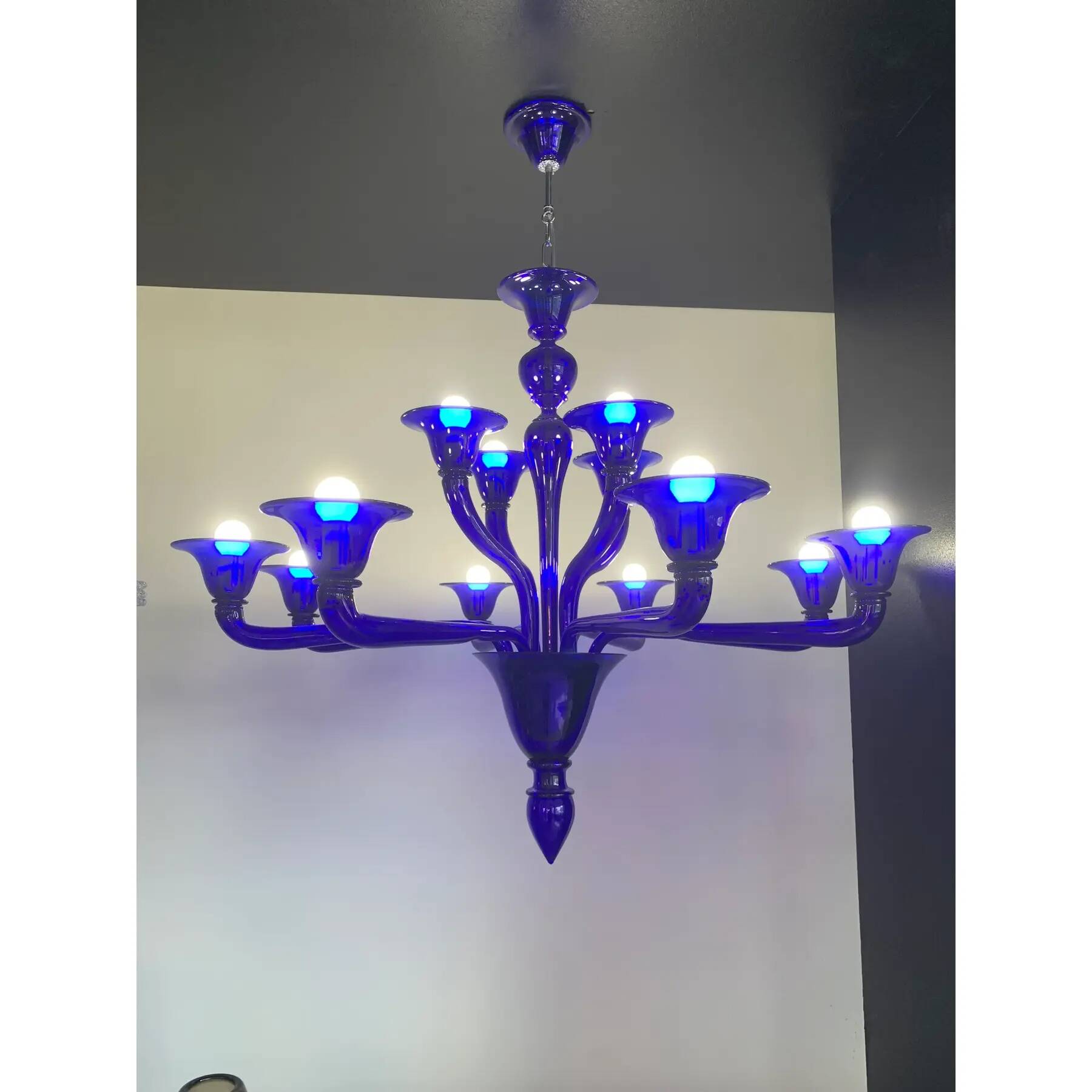 Blue Glass Chandelier, Contemporary, Attributed to Murano