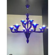 Blue Glass Chandelier, Contemporary, Attributed to Murano