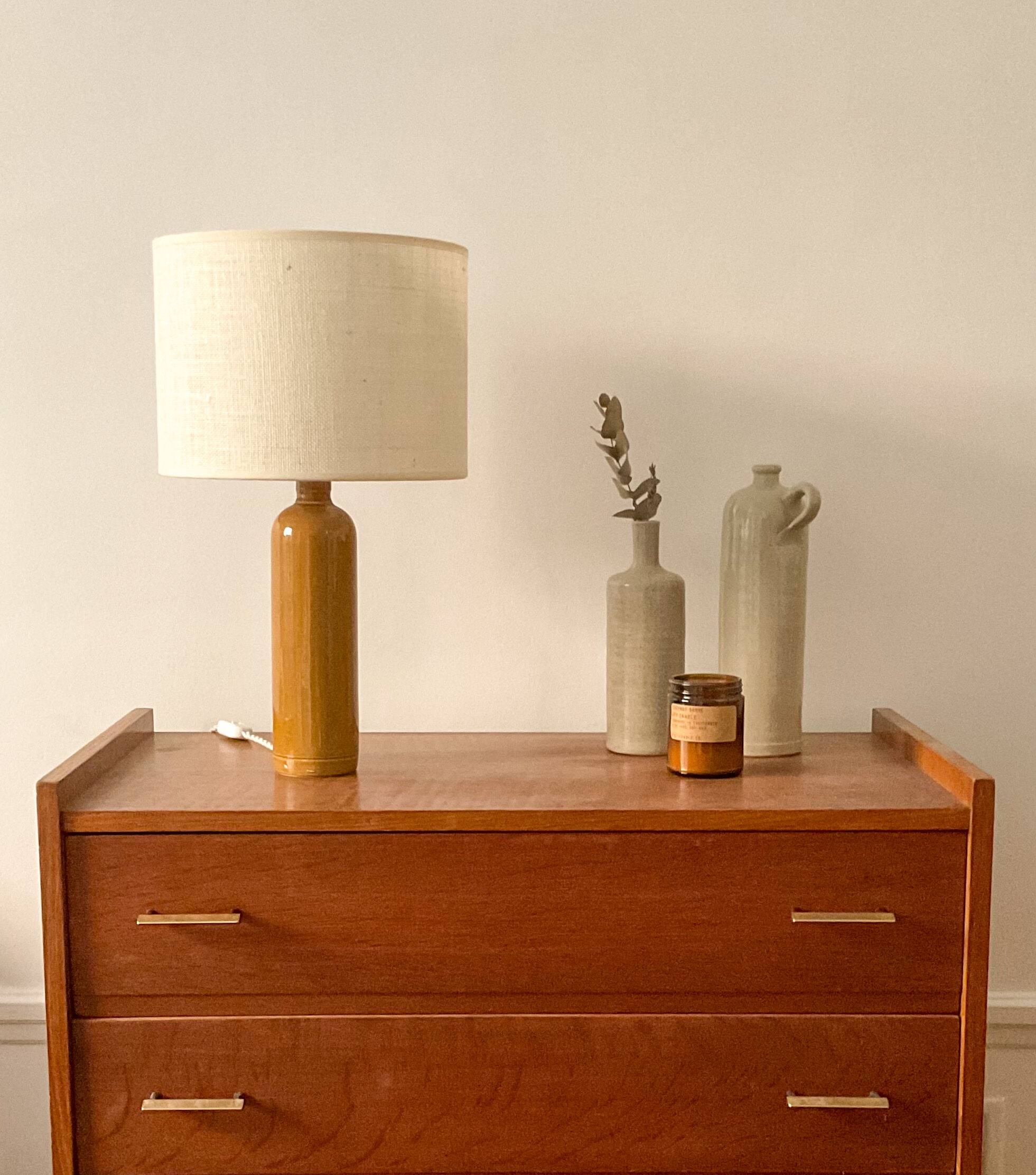 Stoneware and burlap lamp