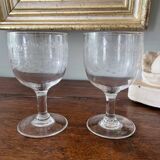 set of two old engraved crystal glasses