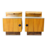 Ensemble de deux tables de chevet en bois et verre, Tchécoslovaquie 1950