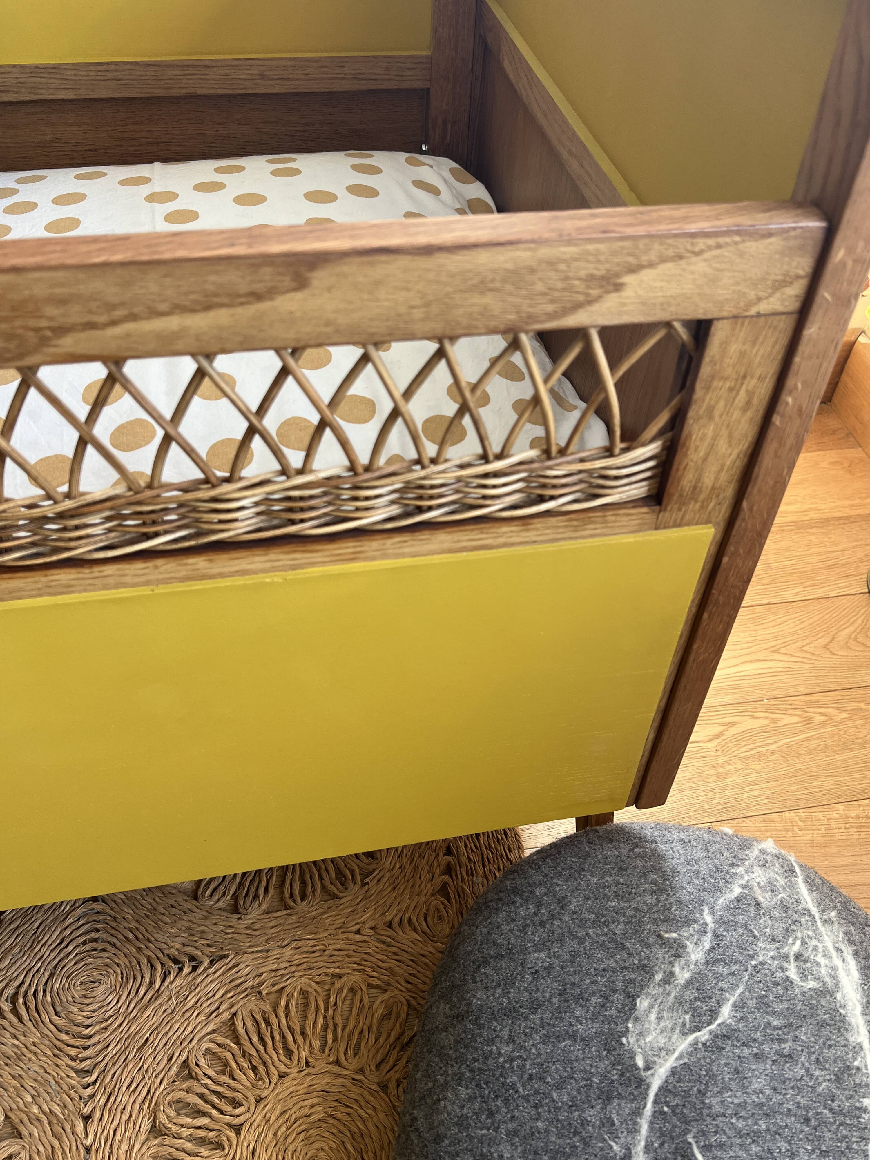 Vintage rattan and wood baby bed