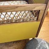 Vintage rattan and wood baby bed