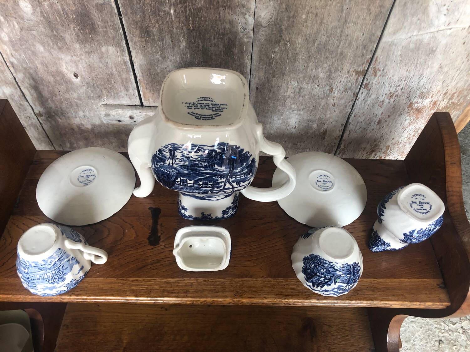Old tea service the brook myott white ceramic blue decor england