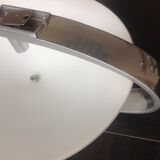 Circular frosted glass wall lamp and aluminum headband by Vetri Murano, vintage 70s-80s