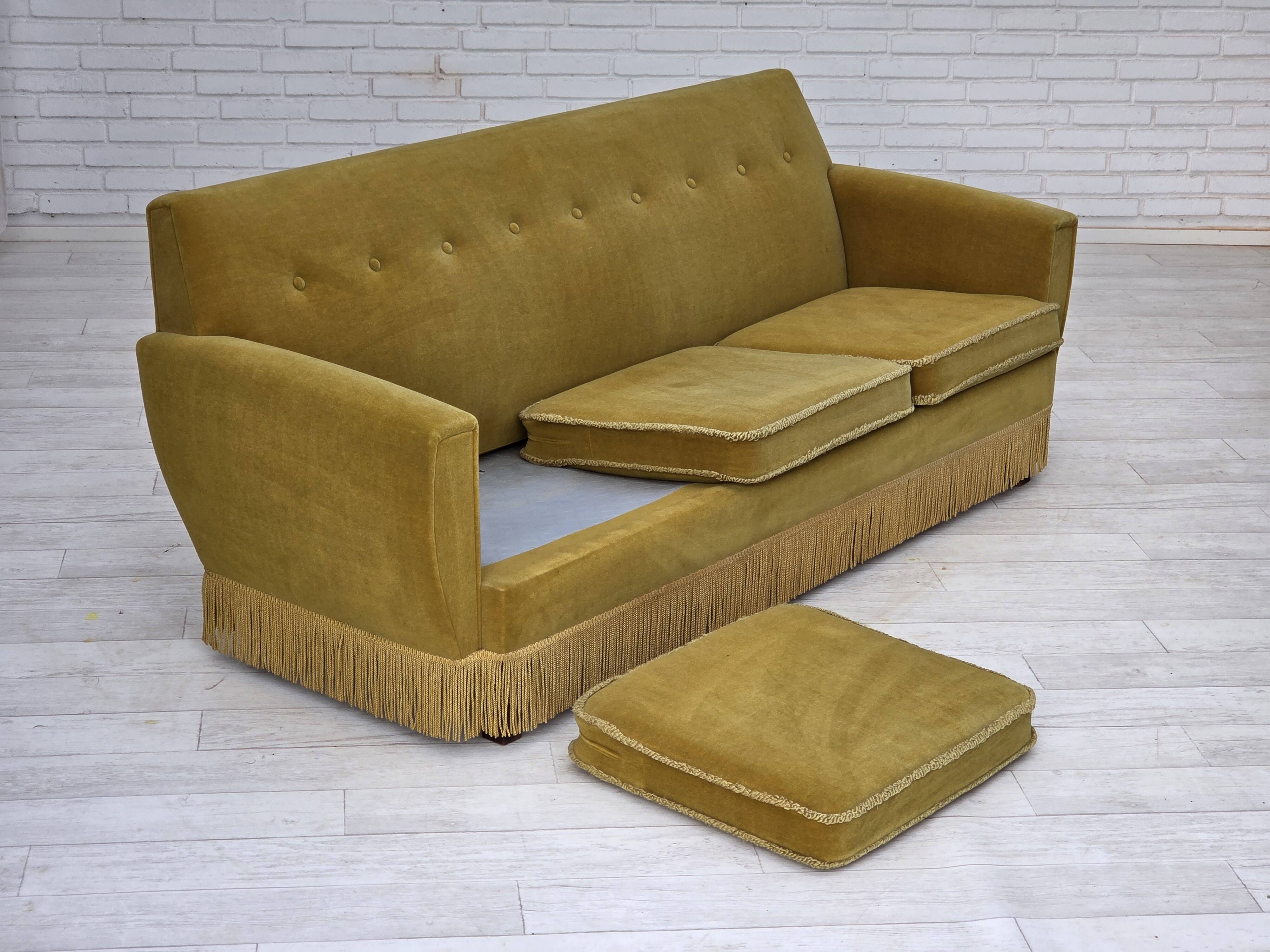 1970s, Danish 3-seater sofa, original light green furniture velour.