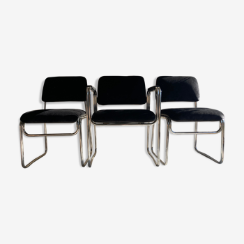 Armchair and 2 design chairs, tubular chrome