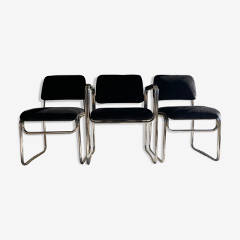 Fauteuil et 2 chaises design, chrome tubulaire