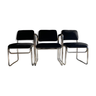 Fauteuil et 2 chaises design, chrome tubulaire