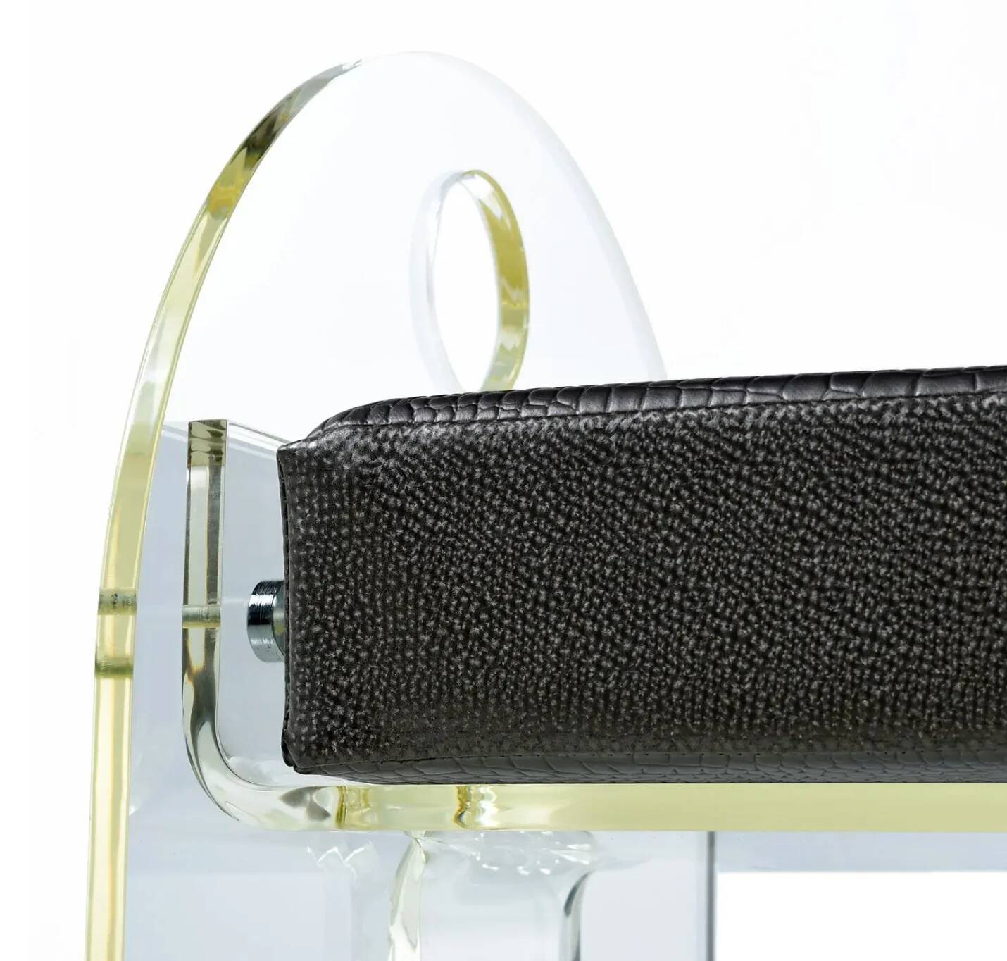 Lucite vanity stool bench with new faux snakeskin upholstery