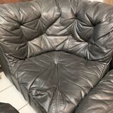 Vintage Black Leather Sofa Design Circa 1980