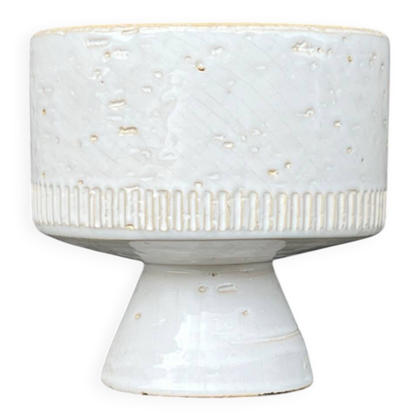 Bol sur pied en céramique blanche design moderniste scandinave 60 cache-pot