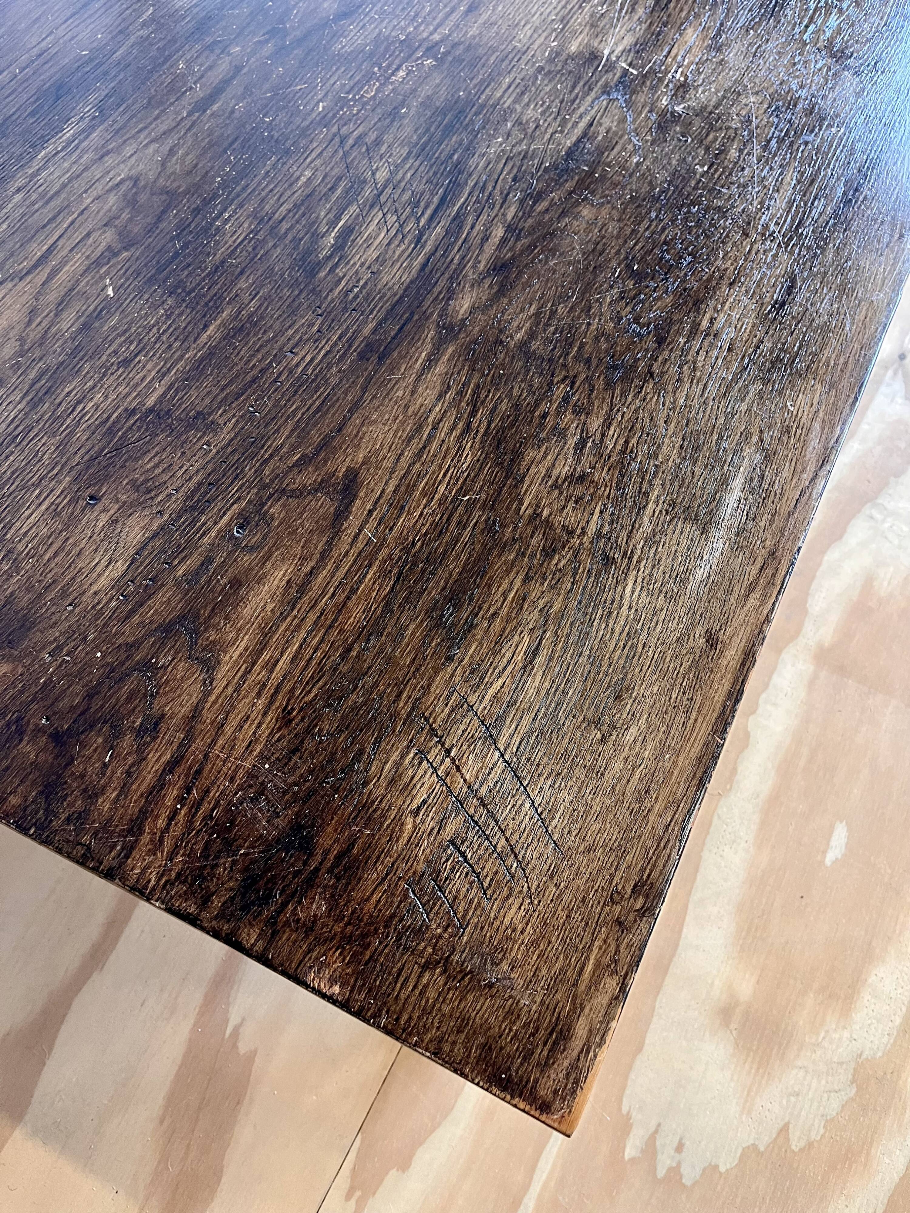 Oversized Vintage Oak Coffee Table with Two Drawers