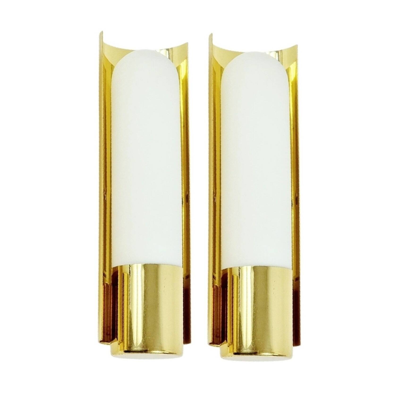 Pair of Hollywood Regency Wall Lights Brass & Opaline Glass Limburg, 1970s