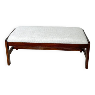 Banc en bois et tissu bouclé blanc, Italie, années 1960