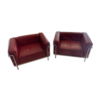 Pair of LC3 armchairs by Le Corbusier Cassina edition