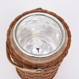 Wicker Ice bucket Brass lid and ice tongs 1960s