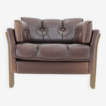 1970s Brown Leather 3-Seater Sofa, Denmark