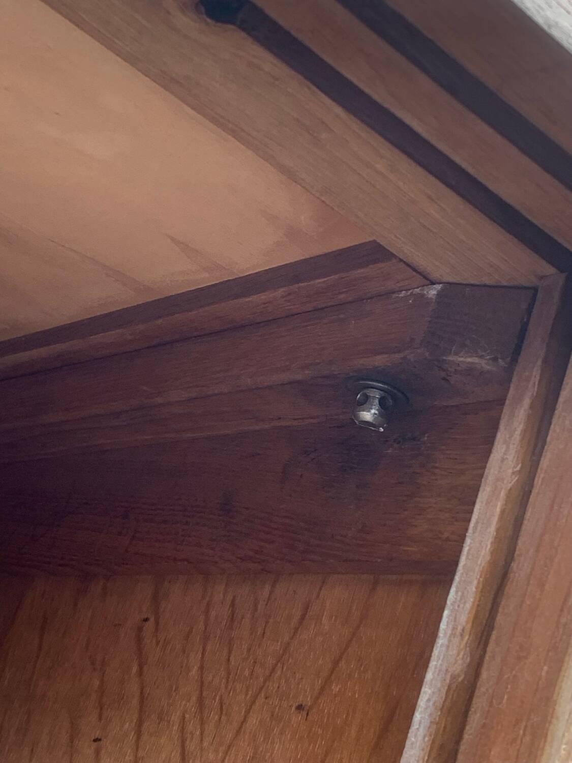 Vintage wardrobe with compass legs in raw wood, sliding doors, 1960s