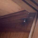 Vintage wardrobe with compass legs in raw wood, sliding doors, 1960s