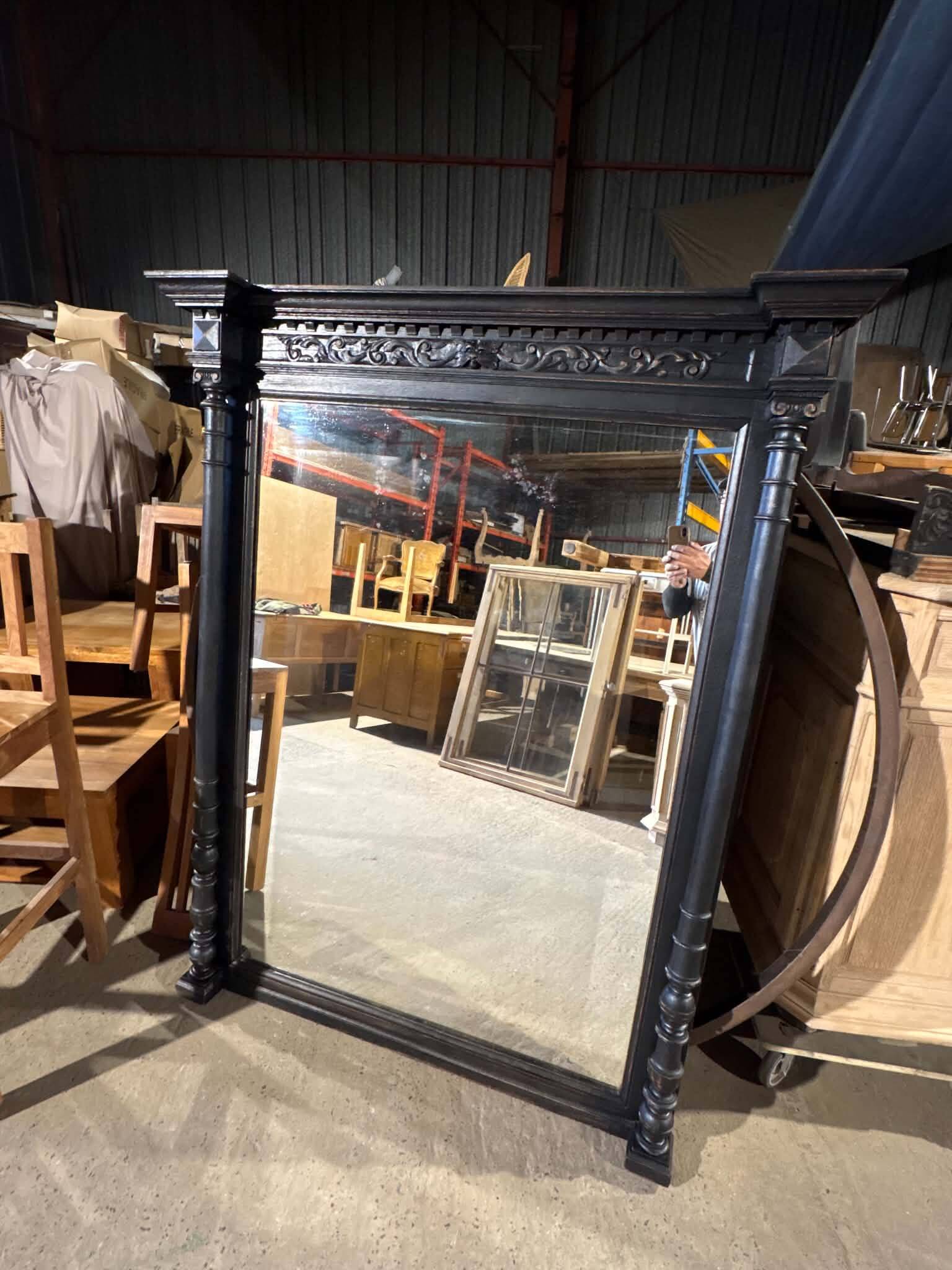 Large antique wooden mirror