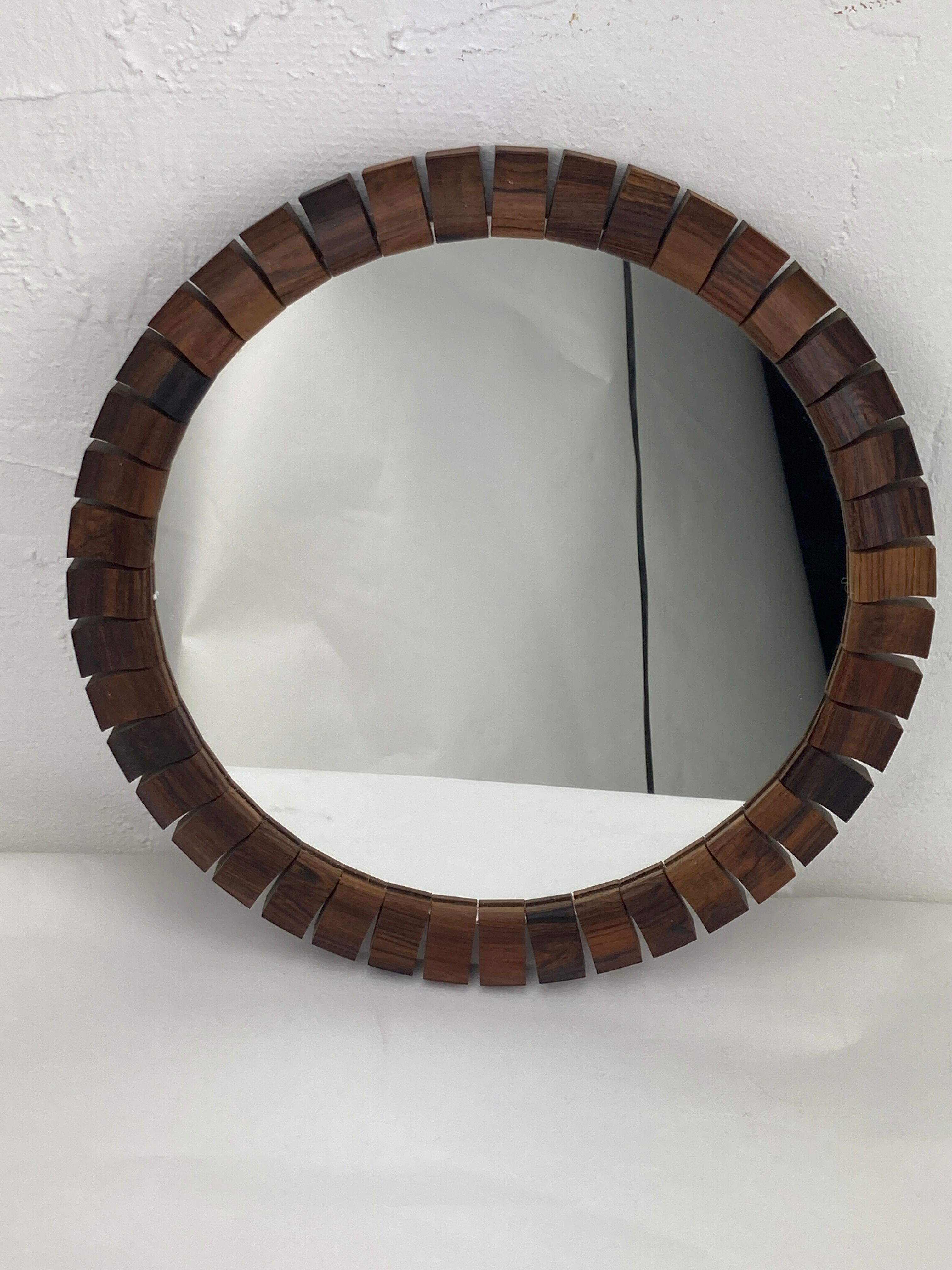 Teak rosewood Danish midcentury cube mirror, 1960s, 33 cm