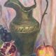 Russian still life with fruits and jug, oil on canvas signed 1986