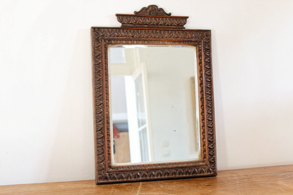 Carved wood mirror, folk art