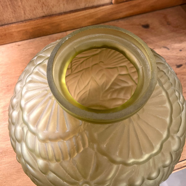 Large Art Deco ball vase in frosted glass ocher yellow