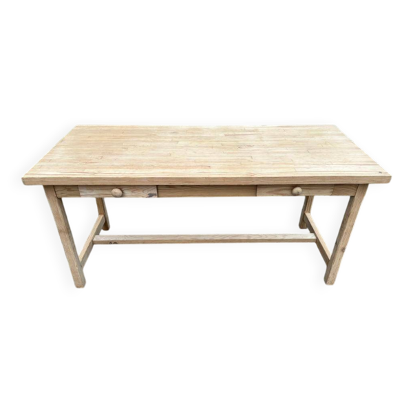 Table à manger de ferme rénovée en bois massif 160cm XXème