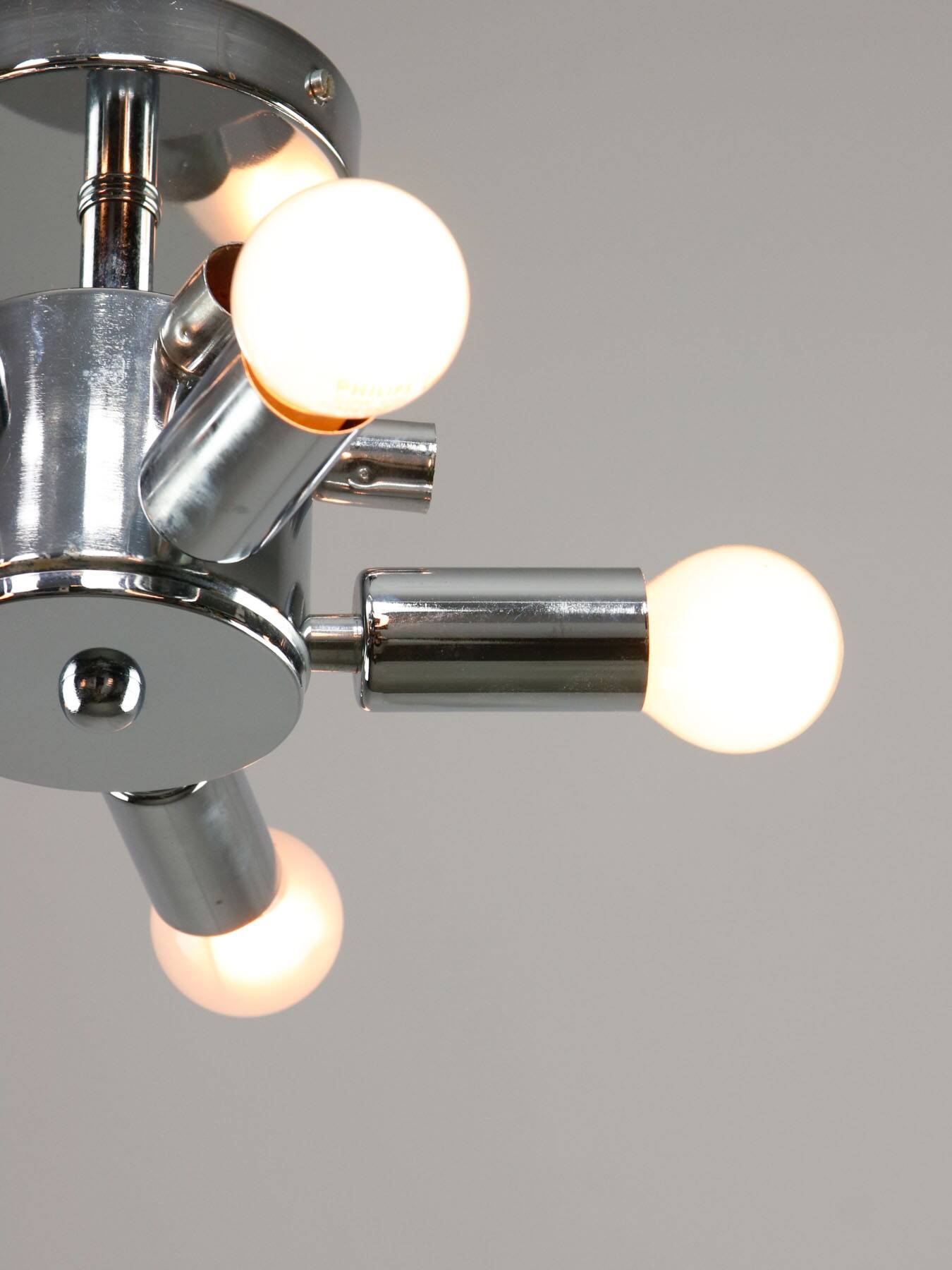 Lampe de plafond vintage en chrome et opaline italienne, années 80