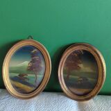 2 miniature paintings in golden frames