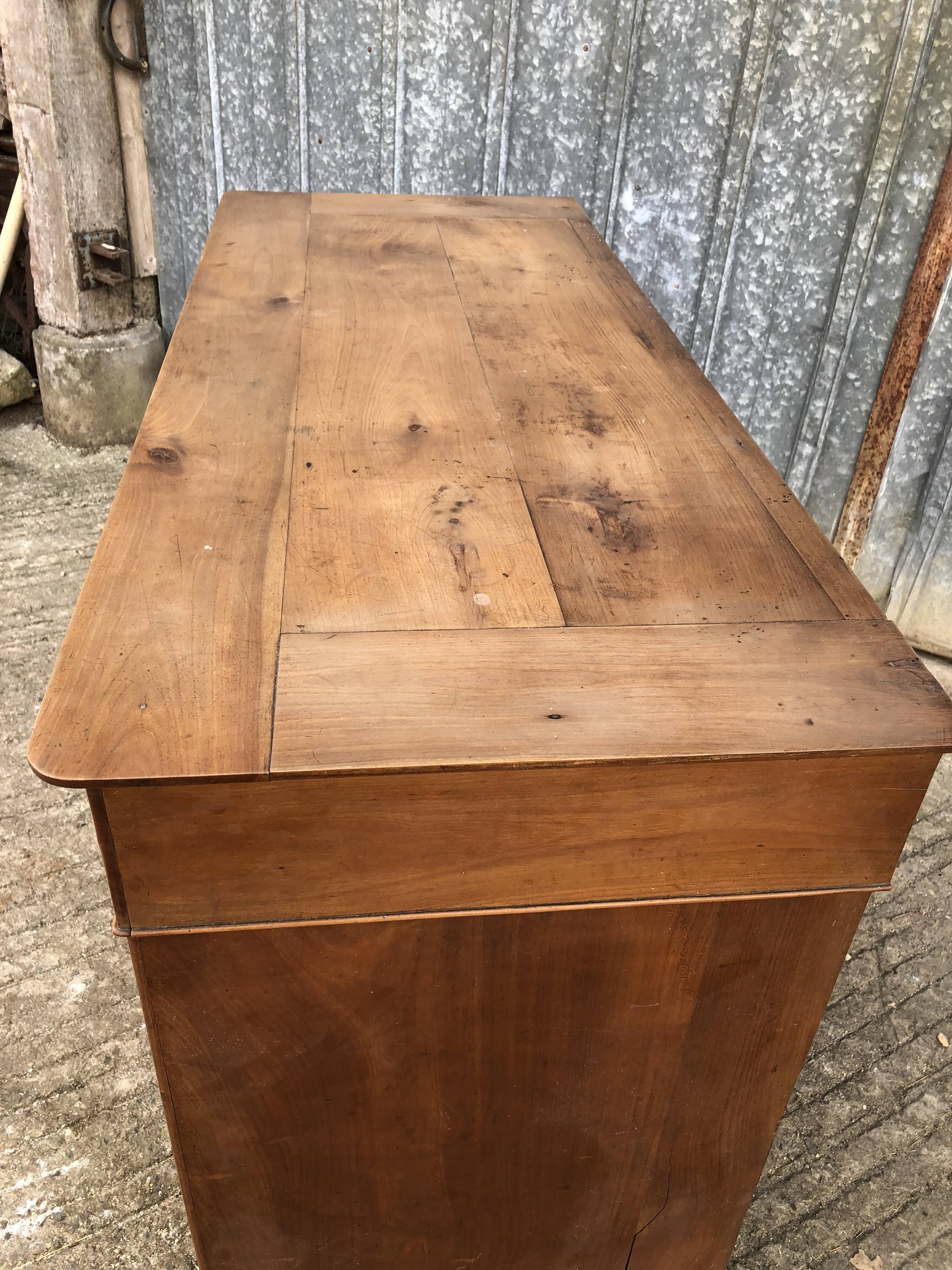 Antique low sideboard in solid cherry wood with 2 doors and 3 drawers