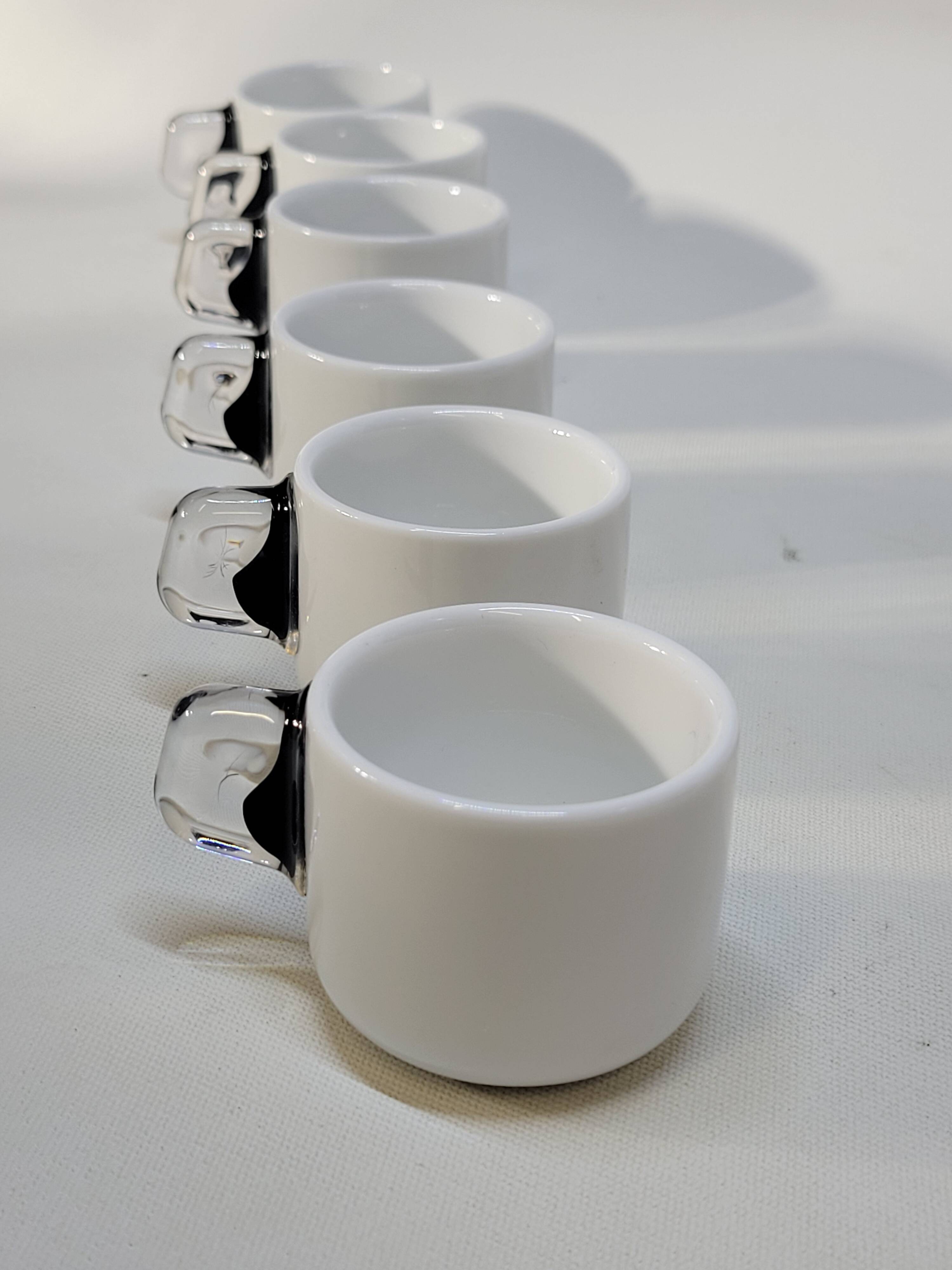 Guzzini Coffee Set 6 Porcelain Espresso Cups and 6 Plexiglas Saucers