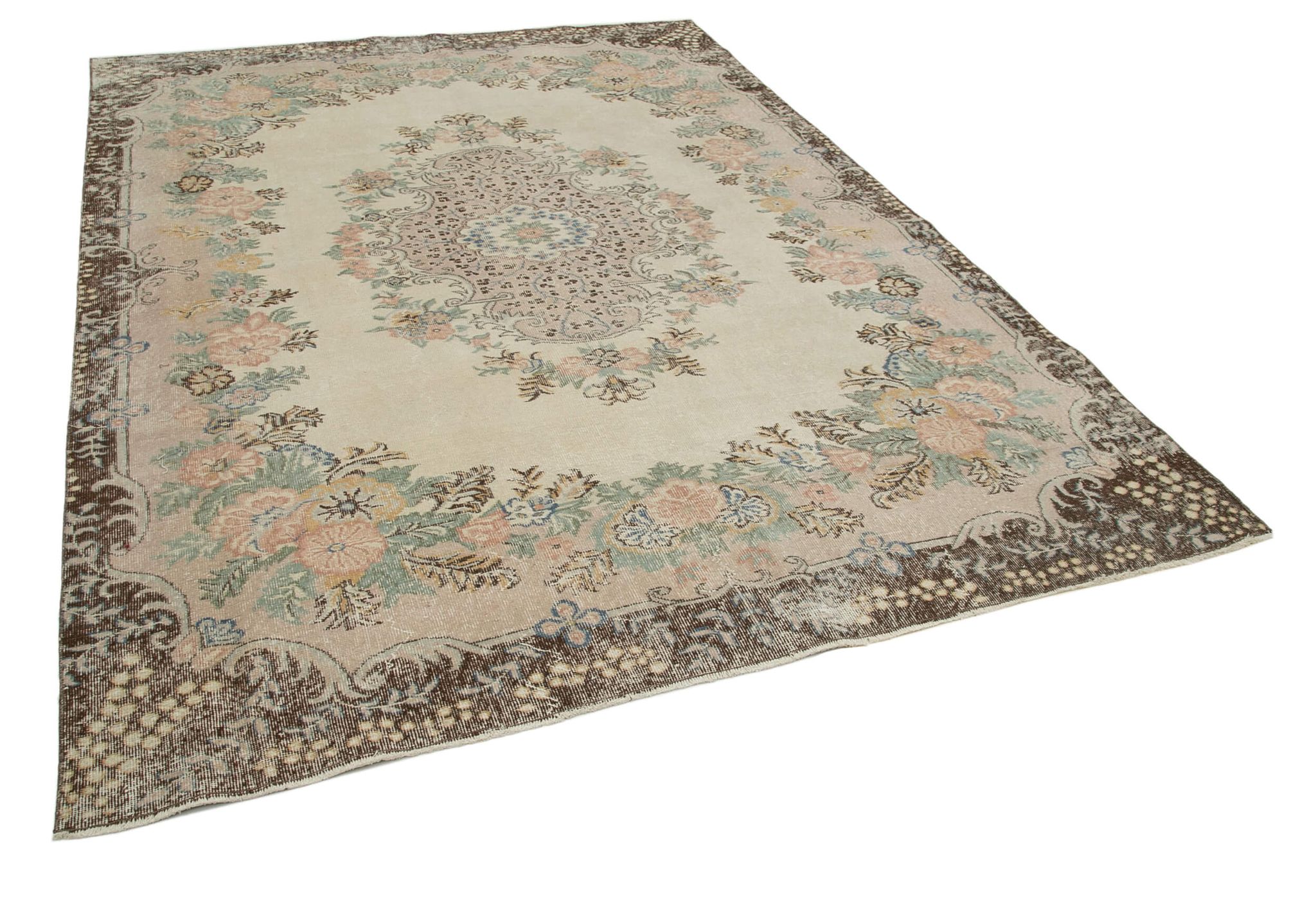 Tapis beige turc antique noué à la main 213 cm x 294 cm - 25059
