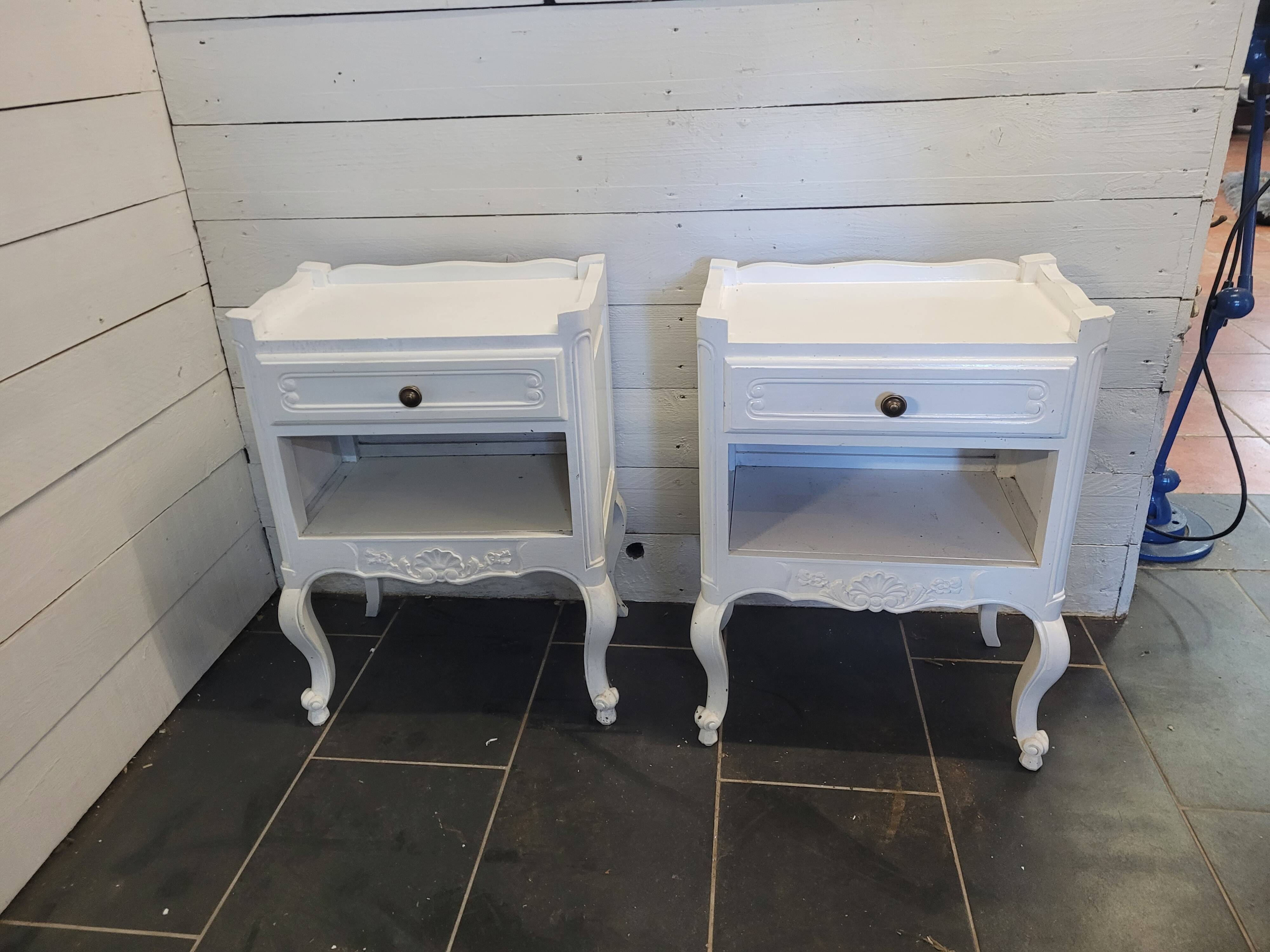 Pair of white patinated Louis XV style bedside tables