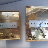 Pair of wall sconces in gold-plated brass with bevelled glass, Italian.