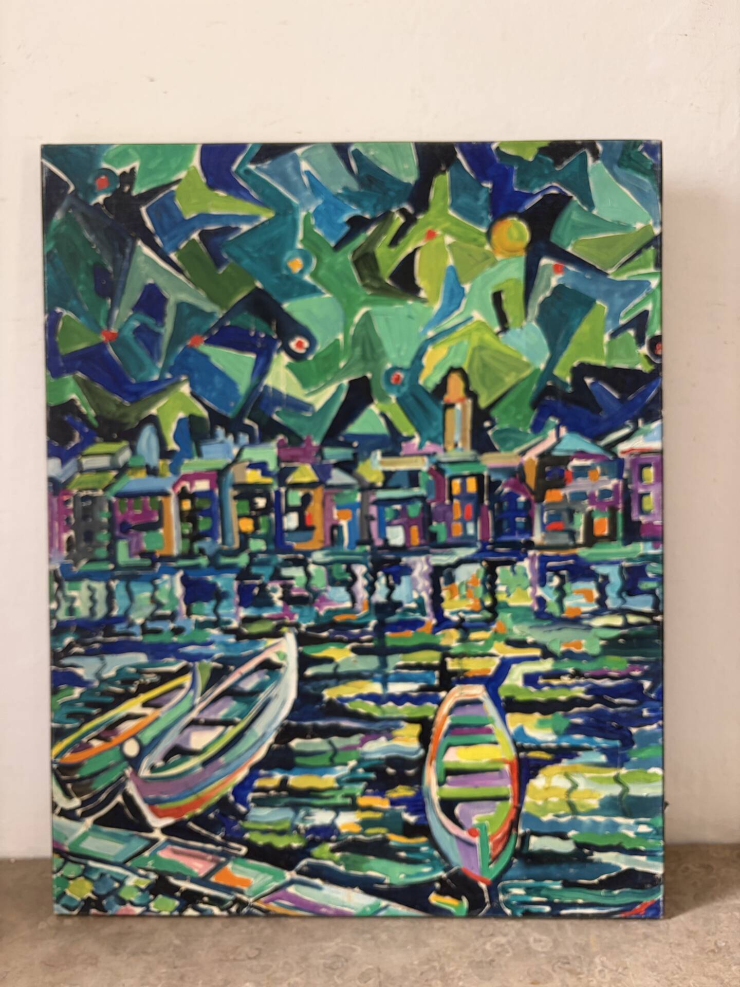 Abstract port landscape, oil on canvas