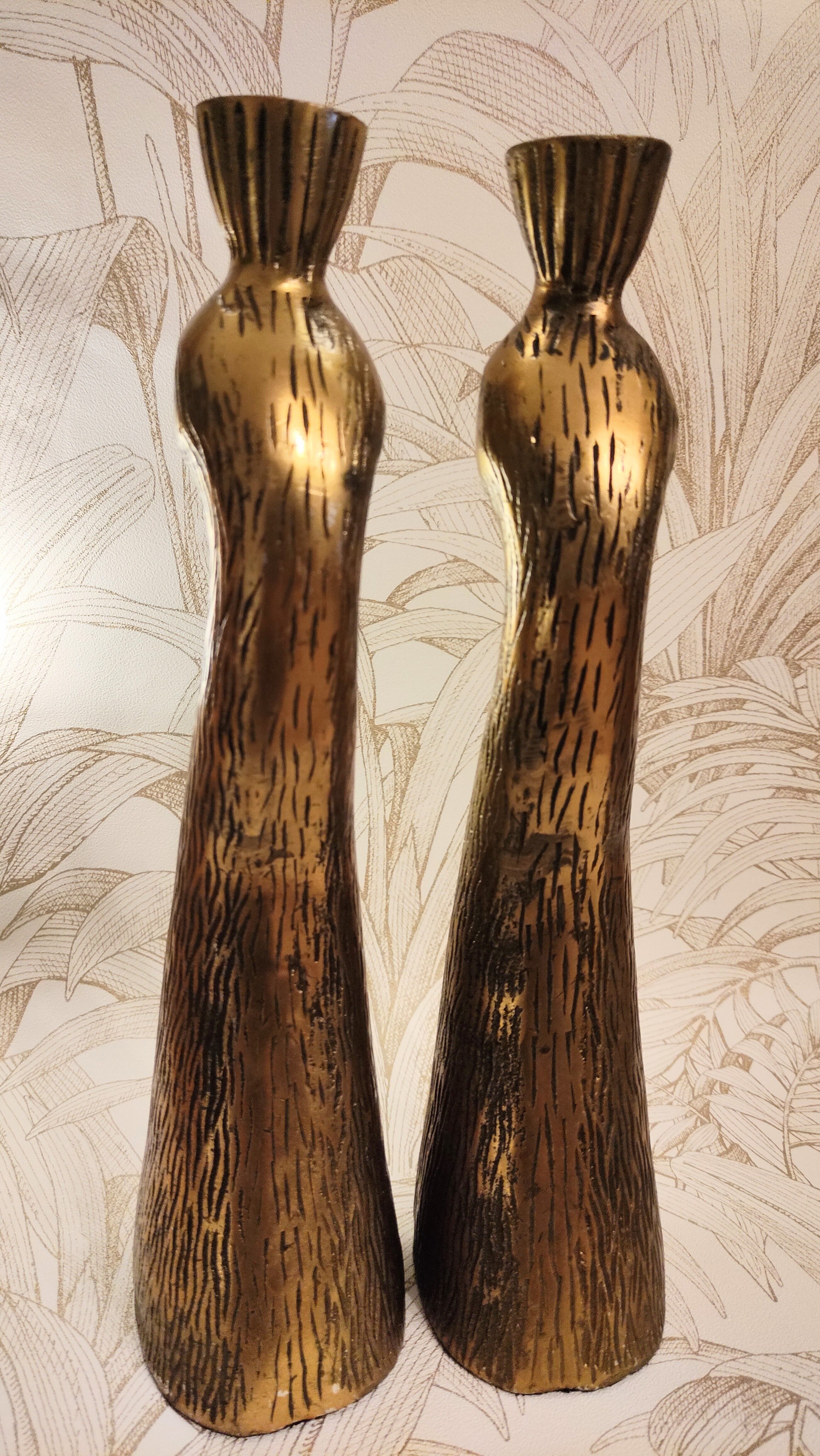Golden candle holder art deco style peacock head