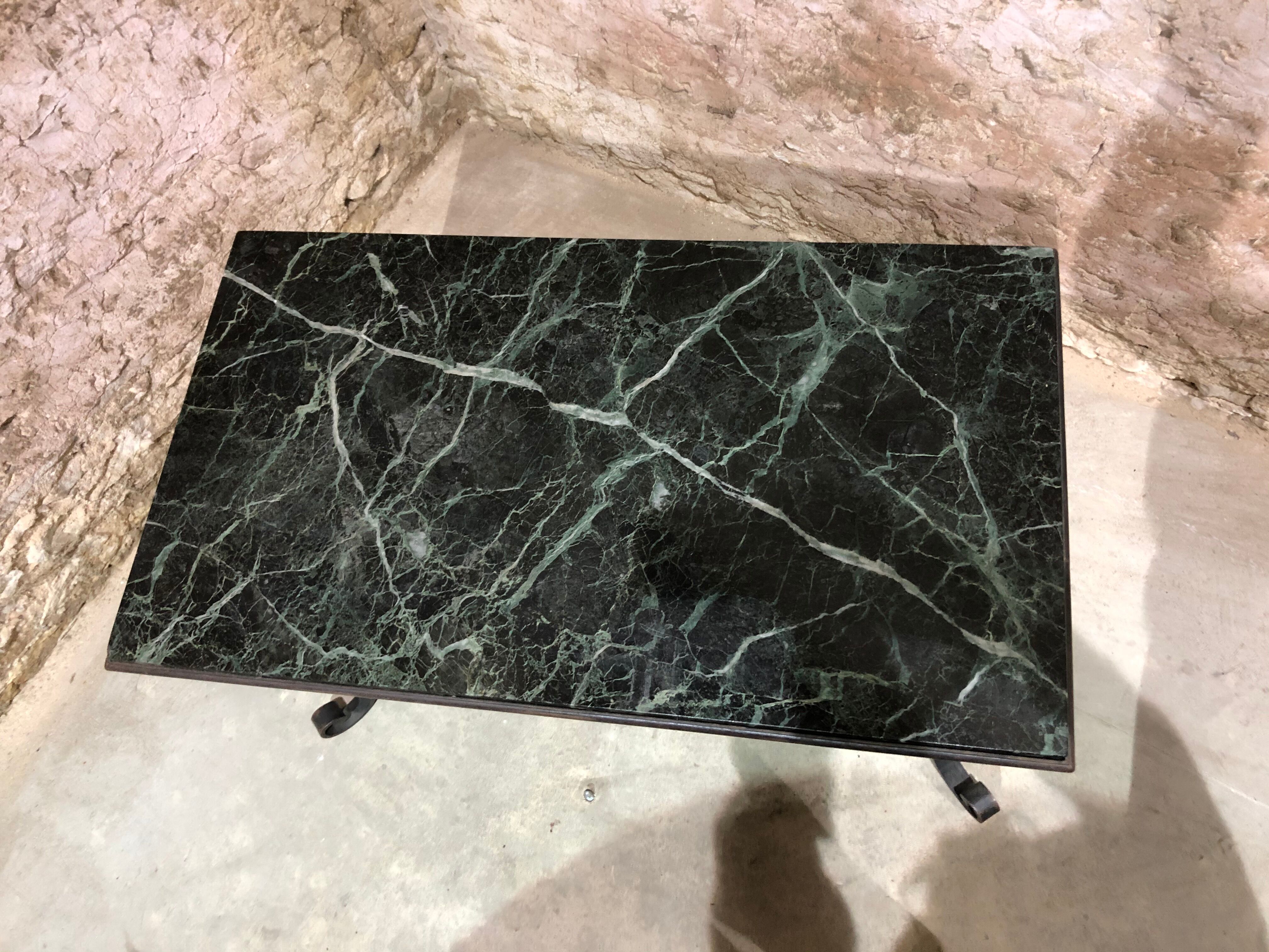 Robert merceris coffee table in wrought iron and 1940s marble