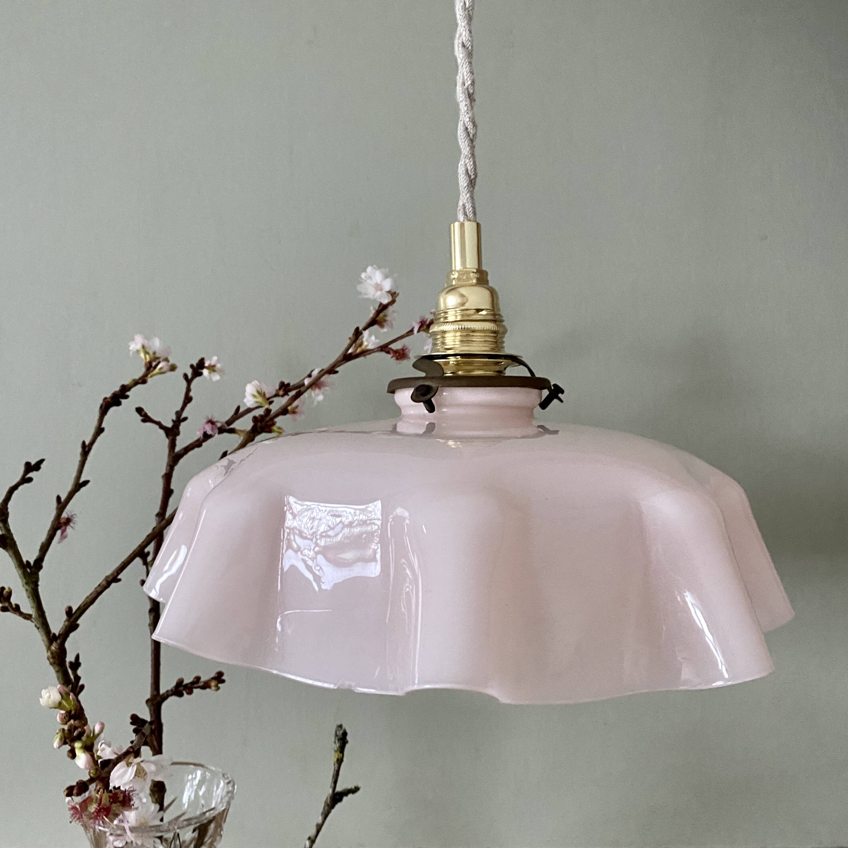 Vintage lampshade pendant light in pink opaline
