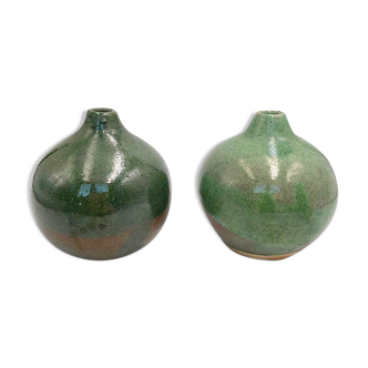 Two handcrafted enamelled ceramic vases