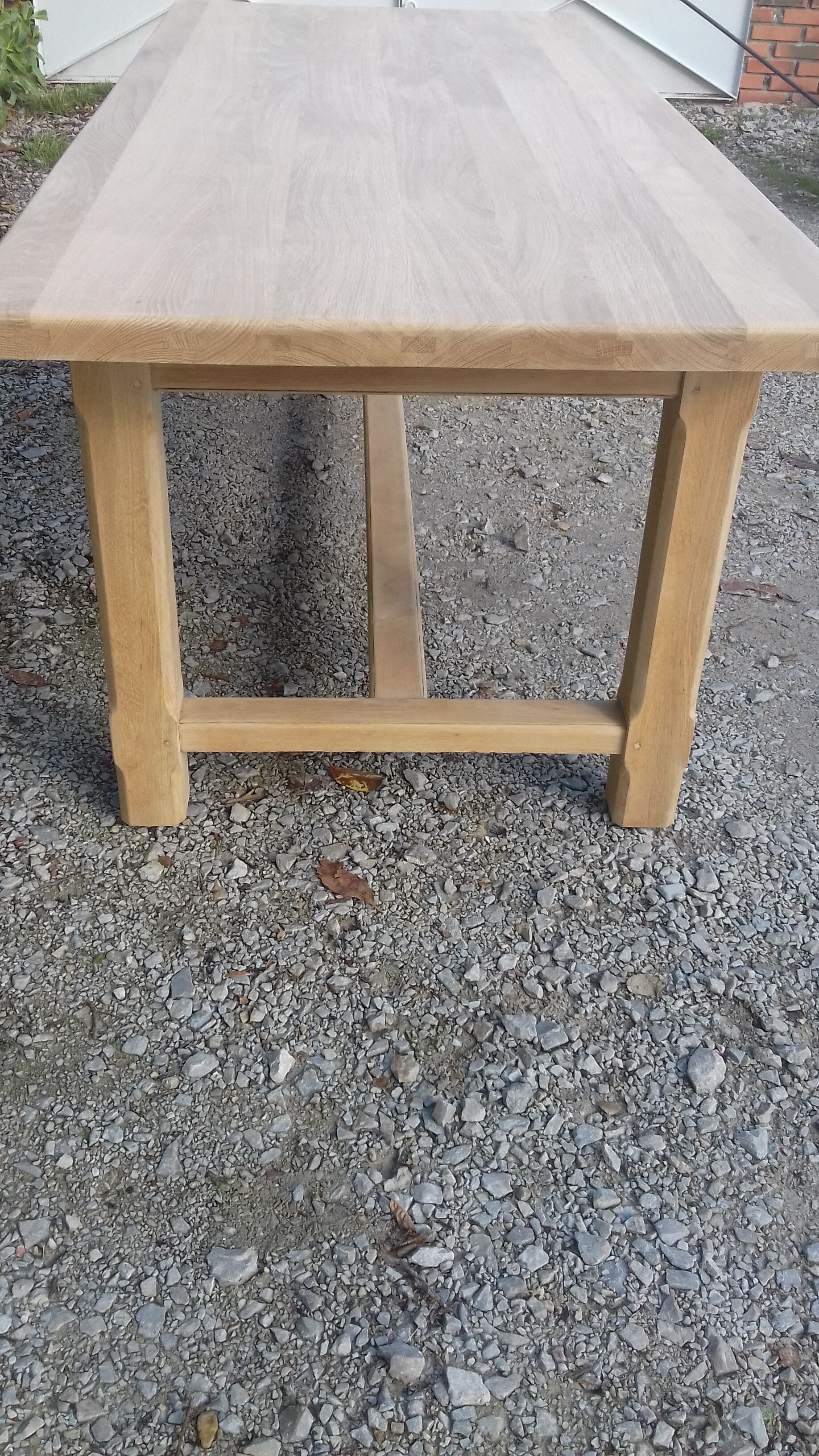 Solid oak farm table 2 extension cords raw wood