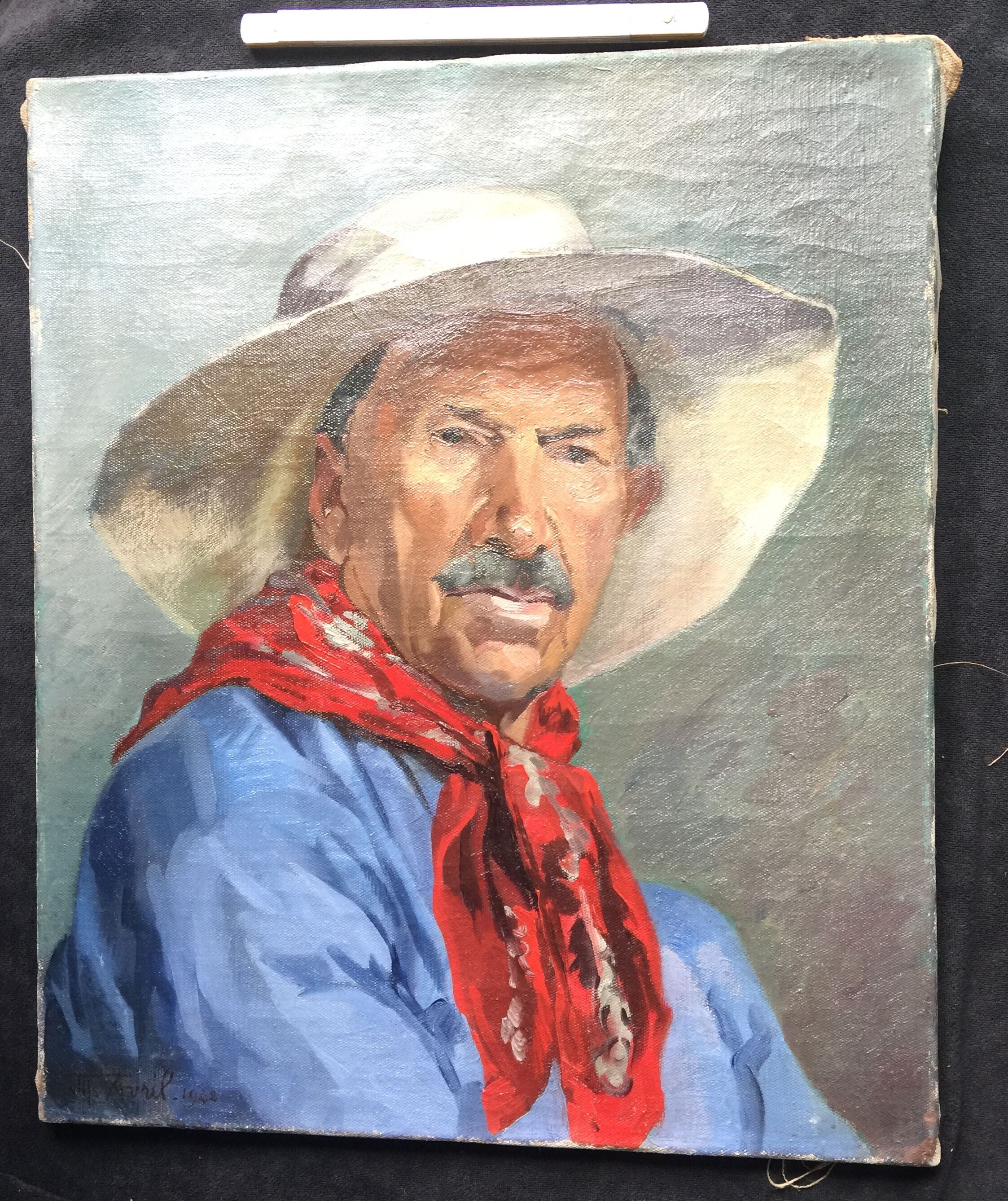 Oil on canvas "Man with red scarf" 1942 by AVRIL