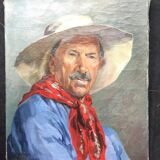 Oil on canvas "Man with red scarf" 1942 by AVRIL