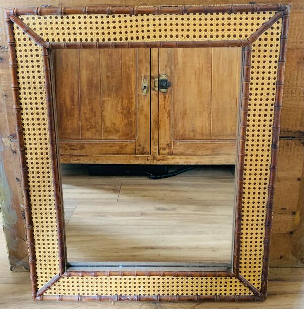 Miroir bois et cannage 60x75cm